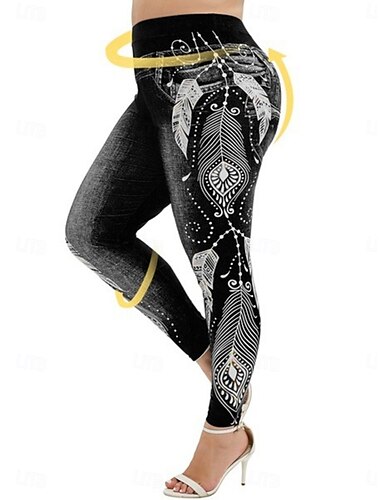  Damen Leggings Hosen 3D Druck Urlaub Vintage Mode Voller Länge Hohe Taille Grafisch Weich Komfortabel Mikroelastisch Outdoor Straße Schwarz Wein Dunkelblau Hellblau Sommer Frühling Slim Fit