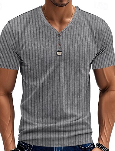  Hombre Camiseta Henley Shirt Tee Camisa manga corta Manga Corta Escote en Pico Verano Plano Moda Design Básico Jacquard Vacaciones Calle Noche Negro Blanco Caqui Camiseta superior para hombre