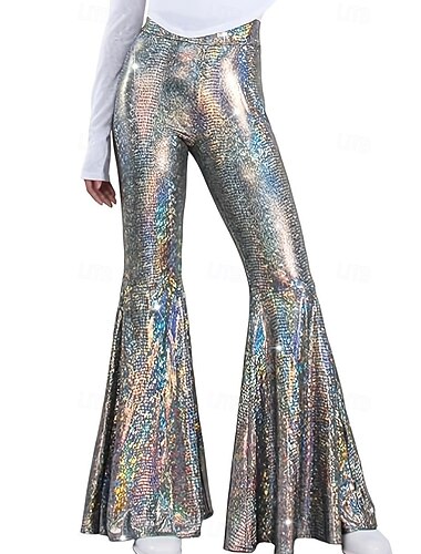  Retro vintage Jaren '70 Groovy Bell Bottom broek Uitlopende broek Schijf Hoge taille Glanzend latex patent Metallic Slangenhuid Dames Halloween Carnaval muziekfestival Retro themafeest Volwassenen