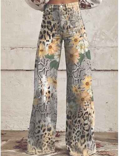  Rétro Vintage Boho Années 1970 Pantalon Pantalon à jambes larges Hippie Disco Taille haute Camouflage Style faux jean Déguisement Femmes Carnaval Décontracté Quotidien Festival de Musique Soirée