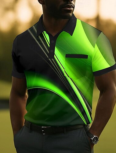  Herren Geometrisch Linie Polo Kurzarm Polo-Shirts Hemden mit Kragen Business-Casual Outdoor Athleisure Alltagskleidung Knöpfe 3D-Druck Sommer Gelb Rote Blau
