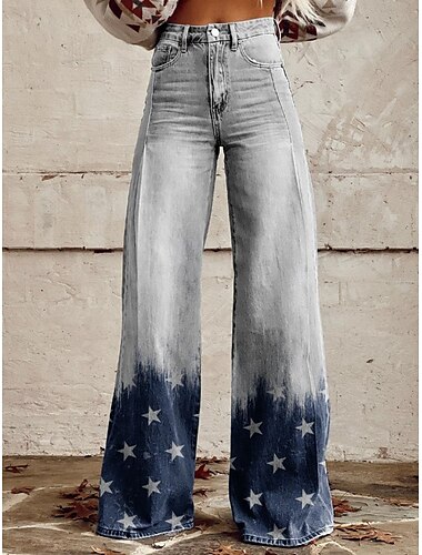  Damen Jeans Chinos Urlaub Vintage Ethno-Stil Volle Länge Hohe Taille Blumen Grafik Farbblock Drucken Bequem Weich Mikroelastisch Outdoor Urlaub Straße Königliches Blau Blau Dunkel Blau Khaki Sommer