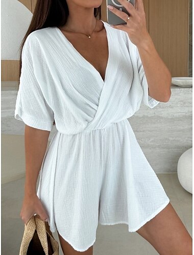  Mujer Normal Mono Activo Color sólido Manga 3/4 Escote en Pico Vacaciones Calle Holgado Negro Blanco Rosa Verano