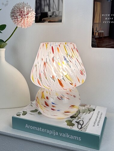  Pilzlampe Vintage Tischlampe Glas Nachttischlampe mit Kabel dimmbare Tischlampe mit 3 Farbglühbirne Retro Schreibtischlampe Pilz Nachtlicht LED Minilampe für Büro Bars Wohnzimmer Schlafzimmer