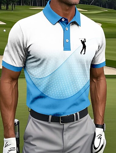  Homme Géométrique Golf Polos de Sport Manche Courte Polos Chemises à Col Vêtements de sport Occasionnel Athleisure Boutons Été Bleu Vert Gris