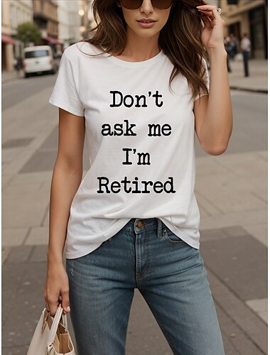  Damen T Shirt Baumwollhemd Grafik Buchstabe Vintage Stilvoll Klassisch Kurzarm Rundhalsausschnitt Rundhals Normale Oberteile Täglich Druck Schwarz Weiß Grau Sommer Frühling