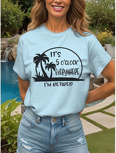  Damen T-Shirt Retired Graphic Letter Vintage Stylish Klassisch Kurzarm Crew Neck Rundhalsausschnitt Regulär Tops Täglicher Wochenenddruck Schwarz Weiß Pink Blau Lila Sommer