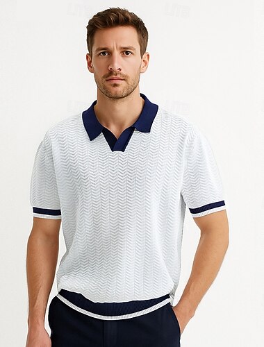  Per uomo Polo Maglione polo lavorato a maglia Affari Casuale Scollo a V Manica Corta Formale Blocco di colori Novità Estate Tutte le stagioni Nero Bianco Cachi Verde militare Polo