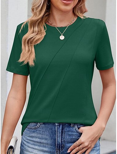  Γυναικείο T-Shirt Μονοχρωμία Απλό Κλασικό Σύγχρονο Καθημερινό Κοντό Μανίκι Crew Neck Κανονικά Μπλουζάκια Καθημερινά Σαββατοκύριακου Φασκολί Μαύρο Λευκό Ροζ Γαλάζιο Καλοκαίρι