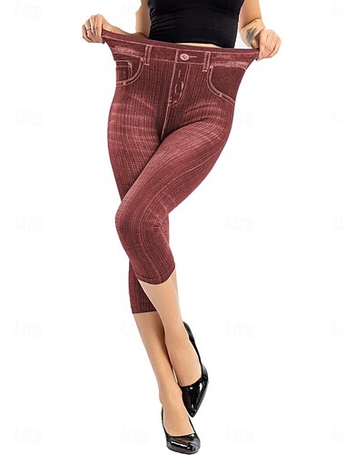  Damen Leggings Capri Hosen 3D Druck Urlaub Vintage Ethnisches Design Knöchellang Hohe Taille Grafik Hoher Schnitt Komfort Atmungsaktiv Schnelltrocknend Dehnbar Outdoor Straße Alltag Schwarz Rot Blau