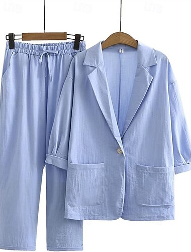  女性用 シャツ コットンリネンシャツ ブラウス 長袖 シャツカラー 純色 ドローストリング 活発的 ベーシック バケーション 祝日 ブラック イエロー ピンク 夏 レギュラー