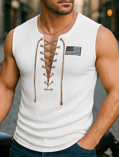  Per uomo Canotta Maglietta senza maniche Canotta Muscolare Canottiera Senza Maniche Girocollo Estate Semplice Moda Designer Moderno Allacciato All'aperto Casuale Uscire Nero Bianco Blu marino