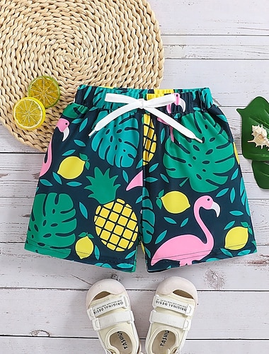 Peuter Jongens One Piece Strandshorts Buiten Strand Kinderdag Bloemig dier Basic Afdrukken Badpakken 4-7 jaar Zomer Groen