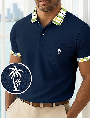  Herren Golfshirt Piqué-Poloshirt Geschäft Lässig Gerippter Polokragen Kurzarm Mode Basic Einfarbig Karomuster Knöpfe Logo Sommer Frühling Frühling & Herbst Normale Passform Gelb Marineblau Grün