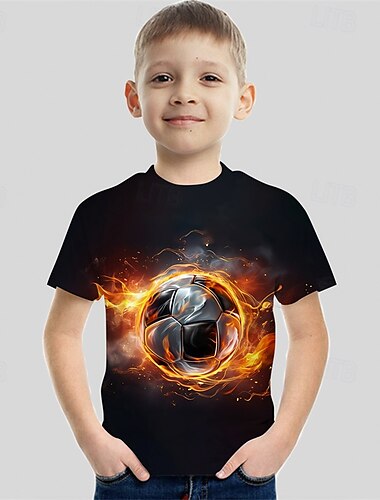  Jungen 3D Fußball T-Shirt Kurzarm Sommer Frühling Mode Basic Kinder 4-12 Jahre Rundhalsausschnitt Outdoor Lässig Täglich Normale Passform