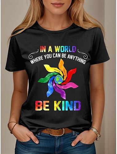  Défilé de fierté LGBT T-shirt Femme Graphique Lettre Vintage Élégant Classique À Manches Courtes Col Ronde Tops Normaux Impression Weekend Noir Été Printemps