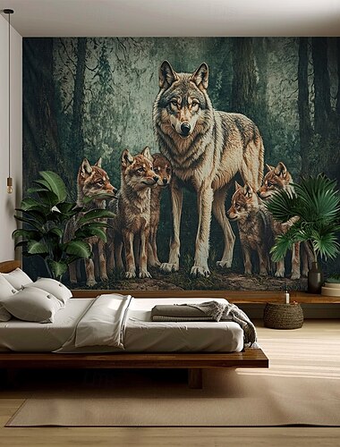  動物のオオカミ ハンギング タペストリー 壁アート 大きなタペストリー 壁画装飾 写真バックドロップ 毛布 カーテン ホーム 寝室 リビングルームの装飾