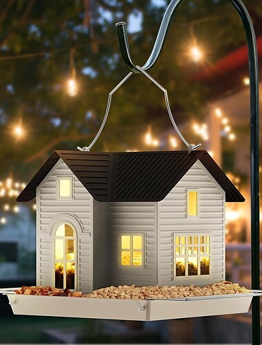  Zonne-energie vogelvoederhuis - hangende metalen vogelvoederhuis met zonne-verlichting, zonnelantaarn voor buiten, tuindecoratie voor buiten, unieke cadeaus voor moeder, oma, kerstmis