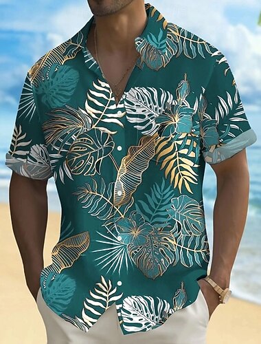  Per uomo Foglia di palma Piante Tropicali Camicia hawaiana estiva Camicia con Bottoni Camicia Aloha Manica Corta Hawaiano Ferie Abbigliamento mare Estate Primavera Collo ripiegato Stampa 3D camicie