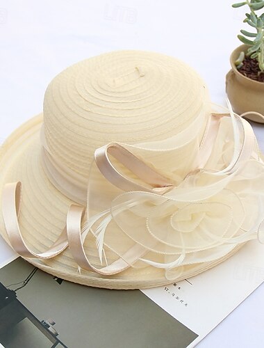  dame organza Kentucky solhatter - bredbremmede blomsterkirkehatter strandderbyhatt til teselskap bryllup brudekjole