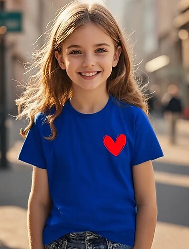 Mädchen 3D Herz T-Shirt Kurzarm Sommer Frühling Mode Basic Kinder 4-12 Jahre Rundhalsausschnitt Outdoor Lässig Täglich Normale Passform
