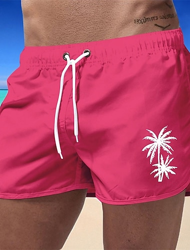  Herr Badshorts Boardshorts Kokosnötsträd Snabbtorkande Andningsfunktion Snörning Elastisk midja Semester Strand Hawaiisk Ledigt Svart Vit