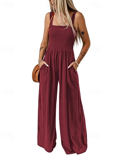  Női Szabályos Jumpsuitek Utcai sikk Tömör szín Ujjatlan U-alakú Zseb Szabadság Alkalmi Normál Fekete Sárga Világoszöld Nyár