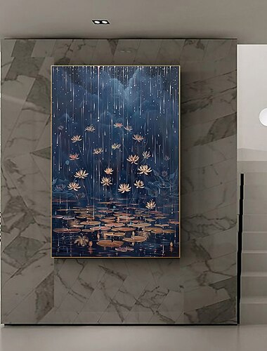 handgemachtes Original Ölgemälde mit Regenszene auf Leinwand abstrakte Stadtlandschaft Wandkunst für Wohndekoration mit gespanntem Rahmen ohne Innenrahmen Gemälde