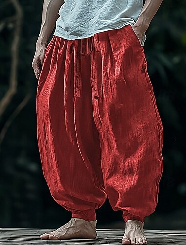  Per uomo Pantaloni di Lino Pantaloni Pantaloni Estivi Pantaloni da Spiaggia Tasca Coulisse Elastico in vita Semplice Comodità Traspirante Vacanza Quotidiano Ferie Hawaiano Boho Vino