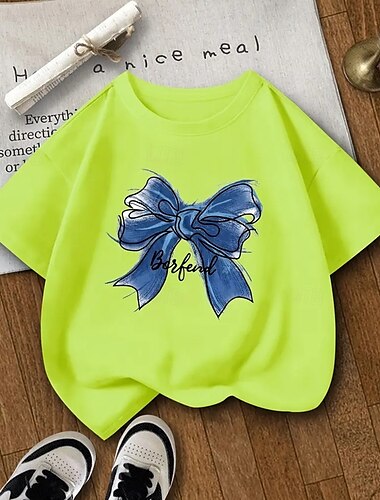  Fille 3D Nœud T-shirt Manche Courte Été Printemps Mode Basique Enfants 4-12 ans Col Rond Extérieur Occasionnel Quotidien Coupe régulière
