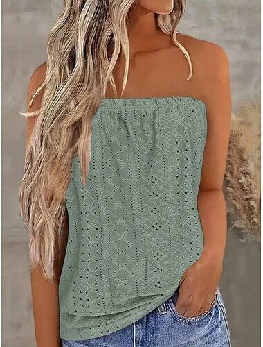  Damen Tubetop Einfarbig Täglich Lässig Ärmellos Trägerlos Normale Oberteile Täglich Lochmuster Schwarz Weiß Gelb Rote Purpur Sommer
