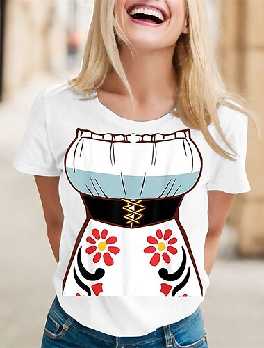  Oktoberfest Estampado Dirndl T-Shirt bávaro Munich Alemán Gráfico Para Mujer Adulto Cerveza Oktoberfest Estampado en caliente Festival