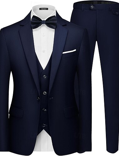  Herren Hochzeitsanzüge Heimkehranzüge Schwarz Marineblau Mode Formal einfarbig Standardpassform 3-teilig Einreiher mit einem Knopf