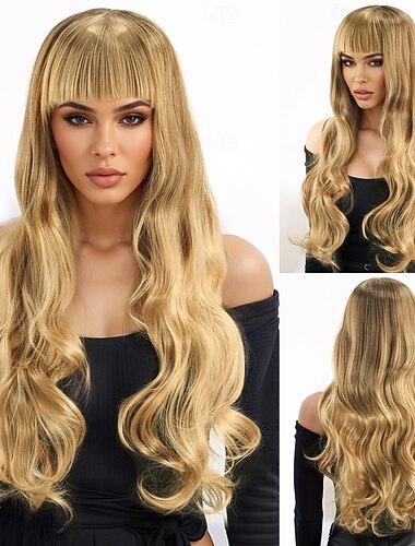  Synthetische pruiken Golvend Krullend weefsel Gelaagd kapsel Met pony Machinegemaakt Pruik 66.0 cm A1 Synthetisch haar Dames Elastisch Klassiek Comfortabel Blond