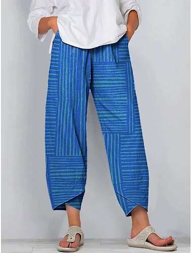  Dam Kinesiska Säckiga byxor Beach Shorts Semester Vintage Etnisk Stil Ankellång Hög midja Grafisk Randig Geometri Lappverk Snörning Brett skaft Andningsfunktion Mjuk Microelastisk Semester Gata Casual