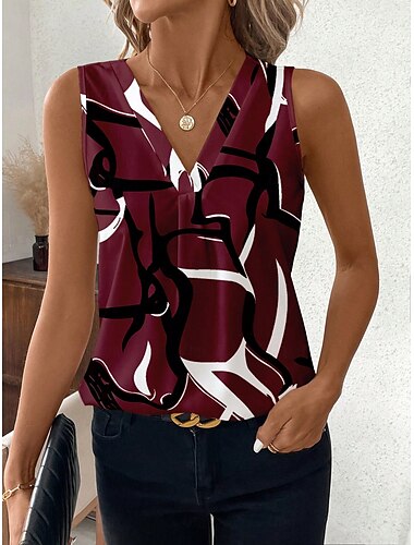  Damen Camisole-Tanktop Grafik Geometrisch Stilvoll Lässig Ärmellos V Ausschnitt Normale Oberteile Täglich Druck Wein Grün Khaki Sommer Frühling