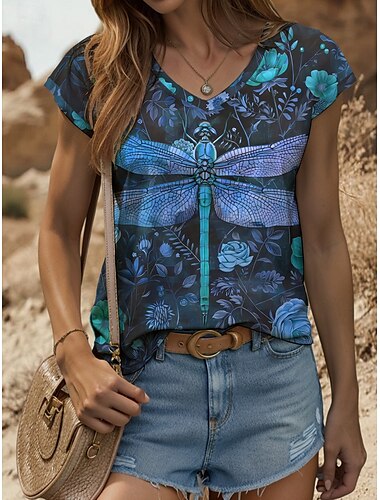  Damen-Trägershirt mit Tieren, Vintage, tropisch, stilvoll, ärmellos, kurze Ärmel, V-Ausschnitt, normale Oberteile, Alltagsdruck, gelb, rot, blau, lila, grün, Sommer, Frühling