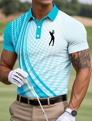  Homme Géométrique Golf Polo Manche Courte Polos Chemises à Col Vêtements de sport Athleisure Boutons Été Bleu Bleu Ciel Vert