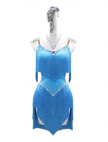  Latijnse dans Kleding Kristal / Strass Kwastje Gesplitst Dames Prestatie Opleiding Mouwloos Chinlon Spandex