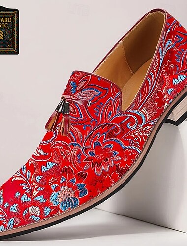  Voor heren Instappers en instappers Loafers met kwastjes Wandelen PU Leder Jacquard Stof Ademend Comfortabel Anti-slip Leegloper Donkerrood Zomer Lente Herfst