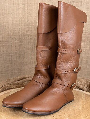  Mittelalterlich Renaissance Schuhe Kniehohe Stiefel Flache Jazzstiefel Herren Keltisch Seeräuber Halloween Maskerade Leistung LARP Renaissance-Messe Erwachsene Schuhe