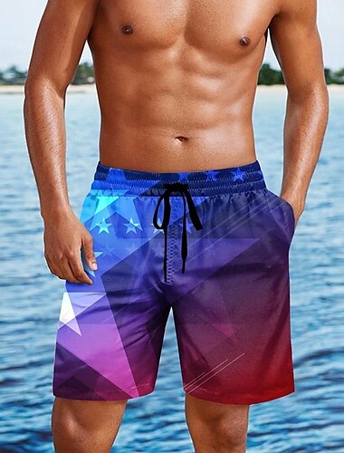  Tag der Unabhängigkeit Herren US Flagge Patriotisch Vierter Juli Badehosen Badeshorts Boardshorts Mittlere Taille Hawaiianisch Ferien Seitentaschen Netzfutter Elastischer Kordelzug in der Taille