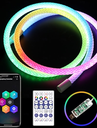  2m/3m/5m neon led strip verlichting 360 graden lichtgevende waterdichte strip met muzieksynchronisatie afstandsbediening &app-bediening USB-aangedreven flexibele verlichting voor binnen- en