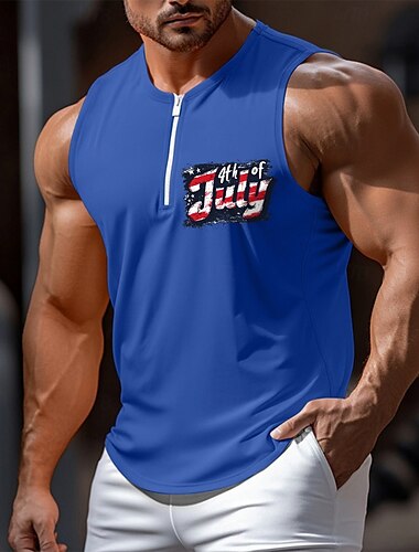  Herren Tank Top Weste Unterhemd Ärmelloses Shirt Ärmellos Rundhalsausschnitt Runden V Ausschnitt Sommer Grafik Einfach Tag der Unabhängigkeit Mode Klassisch Athleisure Schnelltrocknend Straße Lässig