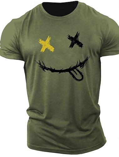  Herr Grafiska tryck Le ansikte T-shirt Grafiska utslagsplatser 100 % bomull Kortärmad Grafisk Skjorta Heather Grey Svart Vit Bekväm t-shirt Utomhus Gata Modedesignerkläder
