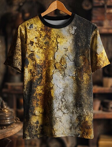  Herren Optische Täuschung T Shirt Kurzarm T-Shirt 3D-Druck Rundhalsausschnitt Hemd Retro Vintage Vintage-Retro Party Straße Lässig Dunkelbraun Gelb Braun Sommer Frühling Bekleidung S M L XL XXL XXXL