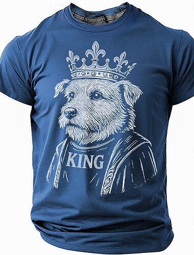  T-shirt da uomo con stampa 3D, motivo: cane alfa, modello King Charles, con stampa animalier, manica corta, girocollo, moda, basic, casual, quotidiano, nero, verde, estate, primavera, tutte le
