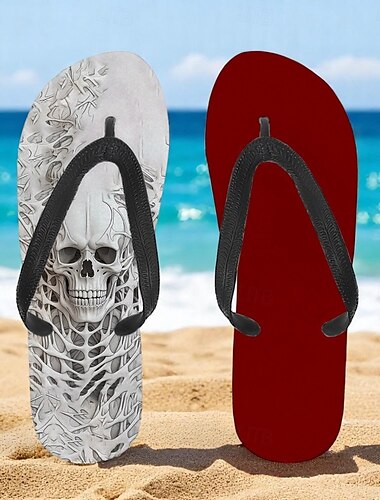  Gothic-Totenkopf-Flip-Flops für Herren – bequeme, rutschfeste Sandalen mit Grafikdruck für Strand, Pool und Sommerausflüge