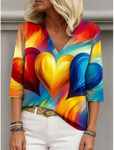  LGBT Parade de la fierté blouse femme dégradé cœur graphique élégante stylée moderne à manches 3/4 col en V haut régulier impression quotidienne vacances sortie jaune été printemps