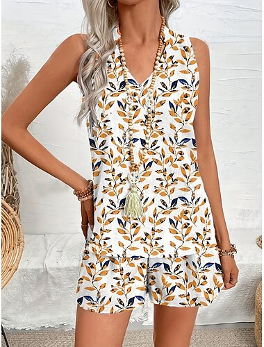  Damen Shorts-Sets Bolero-Oberteil Ärmellos Mehrfarbig Frühling & Sommer